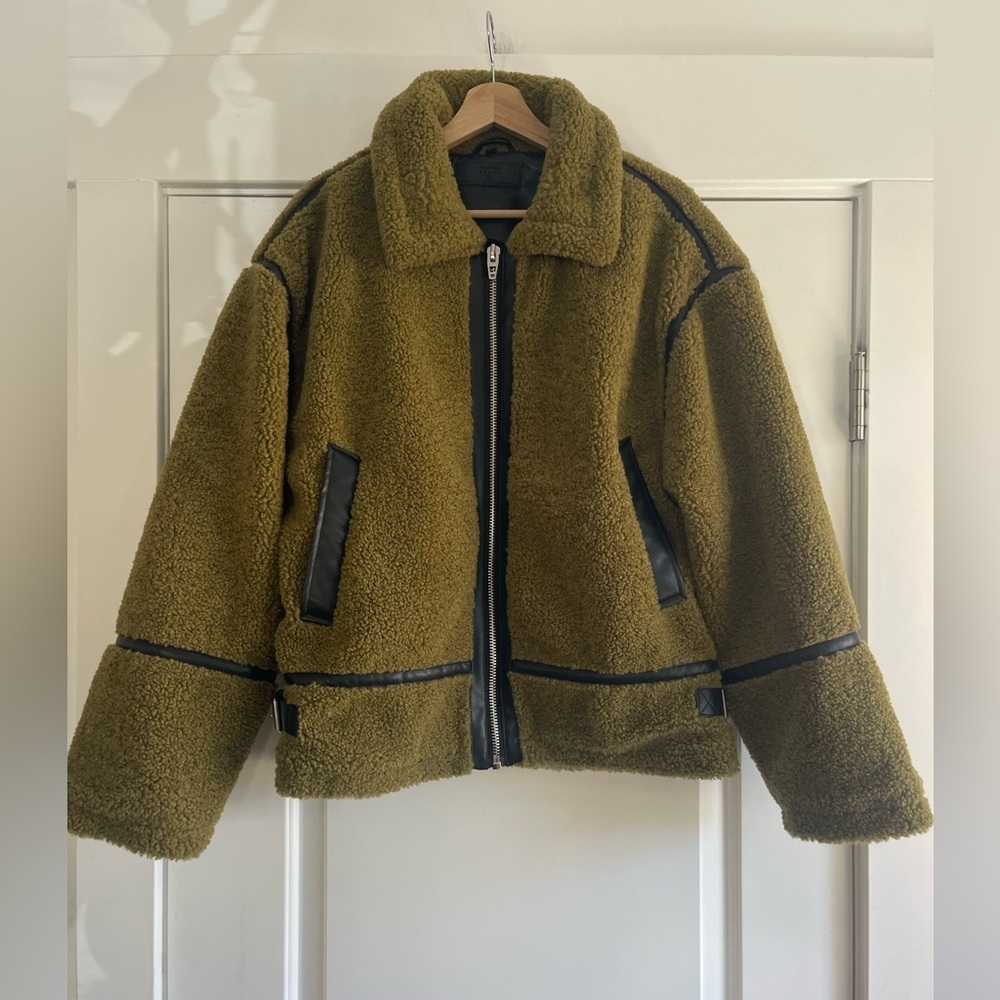 Blank NYC Self Talk Sherpa Moto Jacket Moss Green - L - Picture 5 of 8
